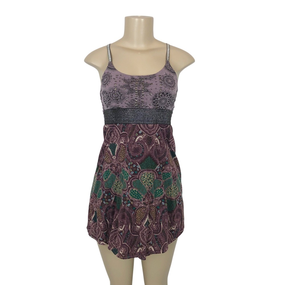 Ya Paisley Print Beaded Smocked Tunic Tank Top Small Sleeveless Fairy Y2K Boho